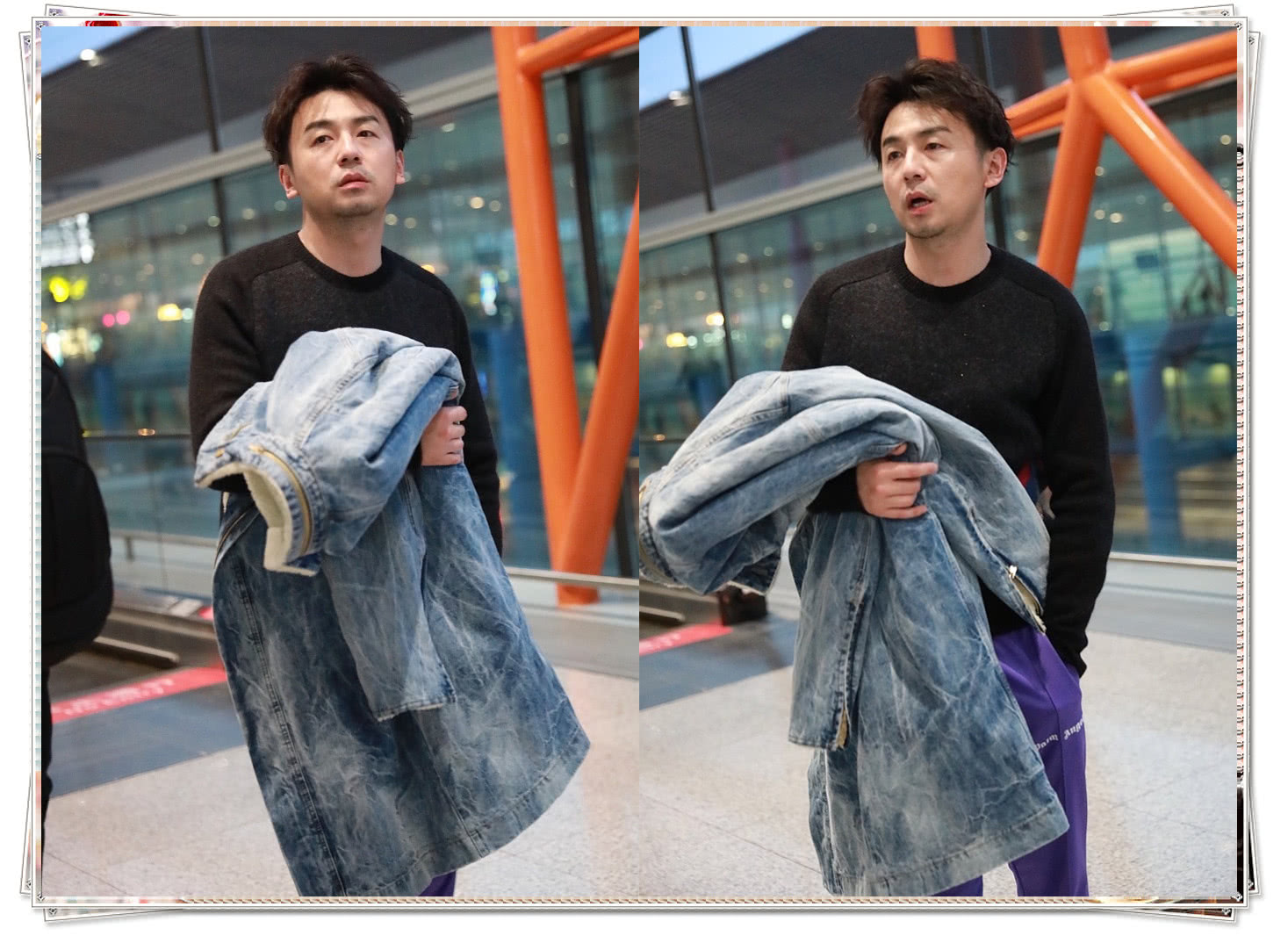 雷佳音机场照,终于高级了,网友:你搭配这个校服裤是哪的灵感?