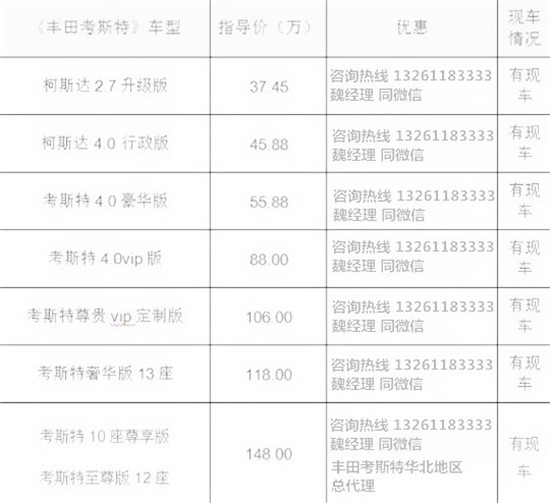 丰田考斯特商务车基地 考斯特改装