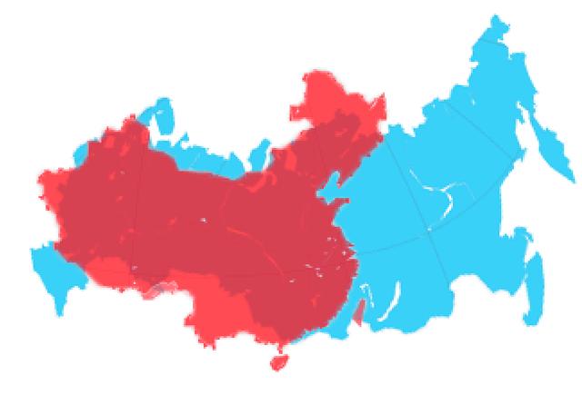 地图:中美俄三国地盘比较