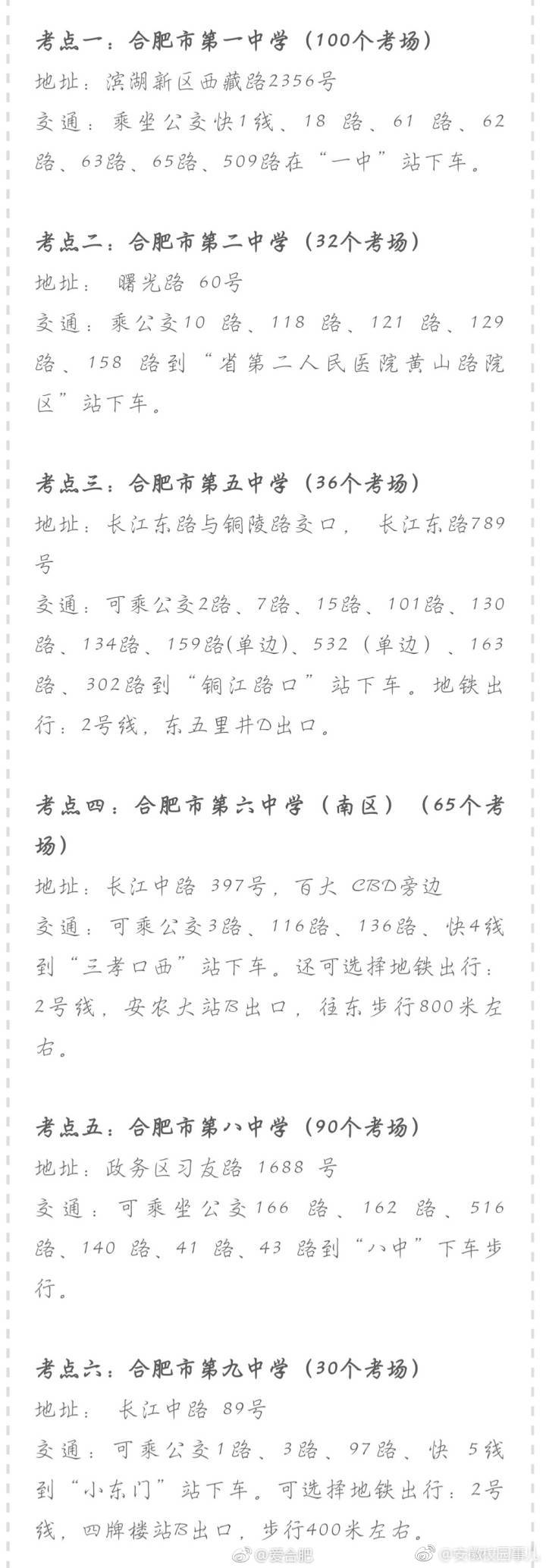 2018安徽高考合肥市高考地图出炉![话筒]