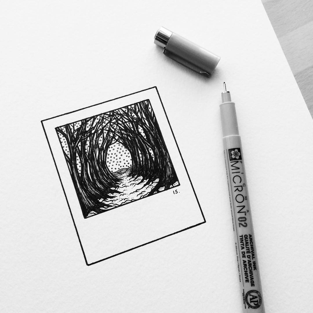 自然户外风景黑白小插画