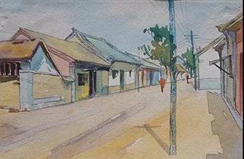 农村街景 画于淄川罗村
