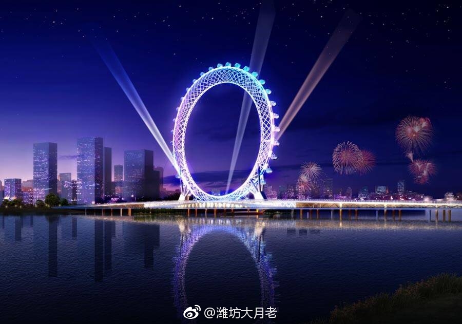 潍坊白浪河入海口的"渤海之眼"摩天轮直径125米,36个轿厢