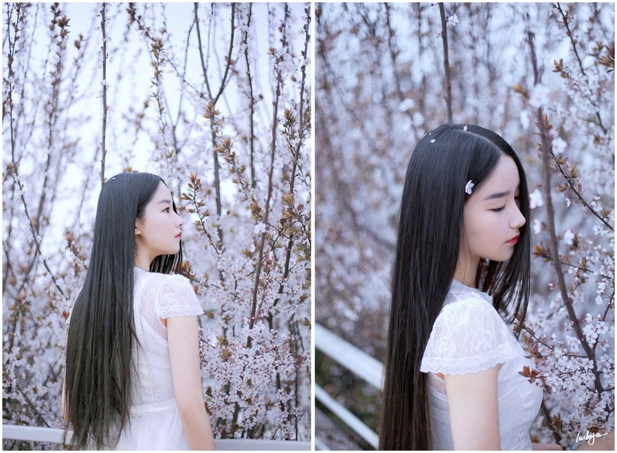 清纯长发单眼皮美女白色长裙户外清新靓丽迷人写真