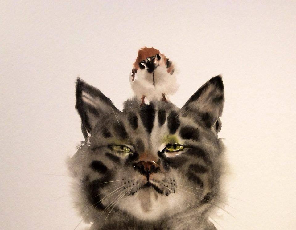 水彩の猫 | 日本京都画家 Yutaka(村上豊 Yutaka Murakami)