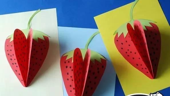 幼儿园卡纸手工立体水果教程: 苹果草莓葡萄等……