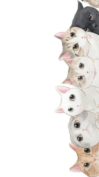 一大波可爱呆萌极简的卡通猫咪壁纸来袭~总有一款是你的菜！