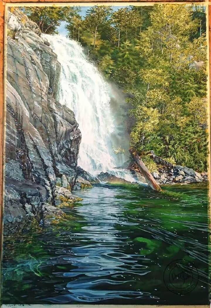 风景水彩瀑布绘画过程 艺术家carol evans