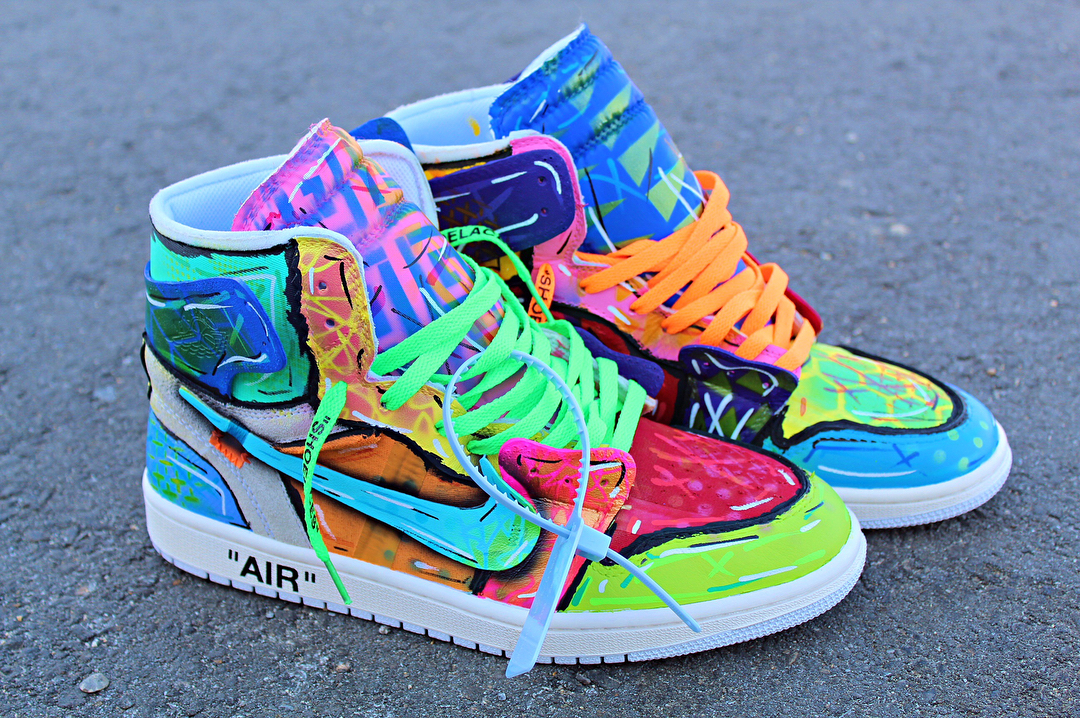 好潮的一对客制化off-white联名的AJ1