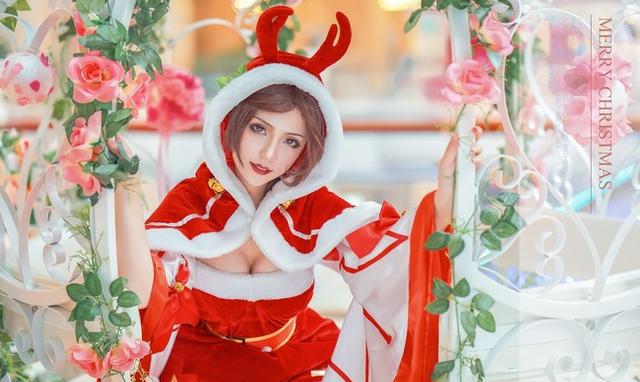 貂蝉cos圣诞恋歌泳衣,cos王者荣耀蔡文姬 圣诞特辑 貂蝉 圣诞恋歌 王者荣耀 cosplay
