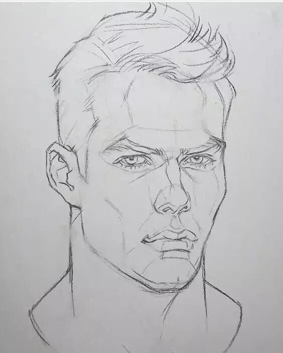 素描男性面部结构图,多角度多块面,高眉肱骨,深