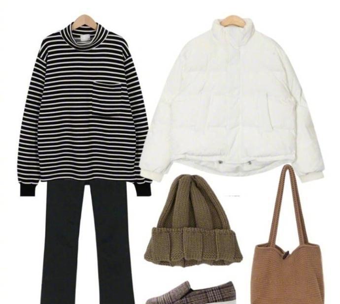 白色短款棉服搭配