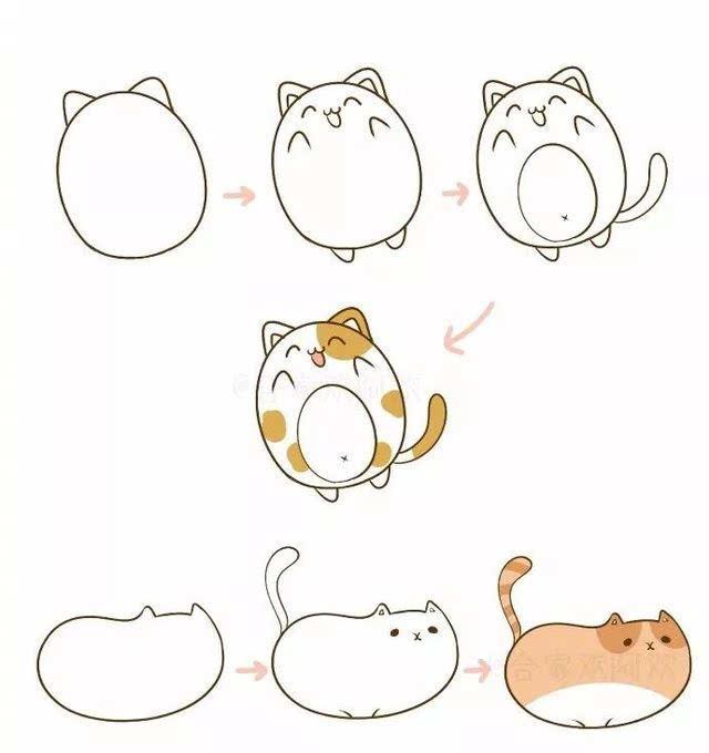 一组超可爱的小猫简化版绘画,赶紧去教小朋友吧