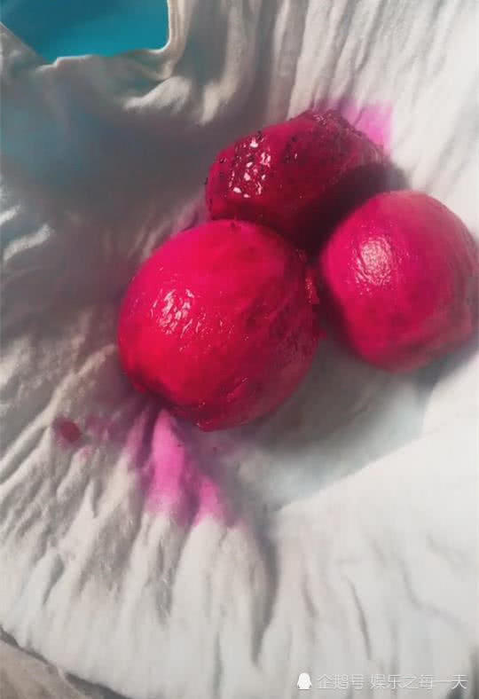 抖音女孩模仿李子柒 用红心火龙果给衣服染色