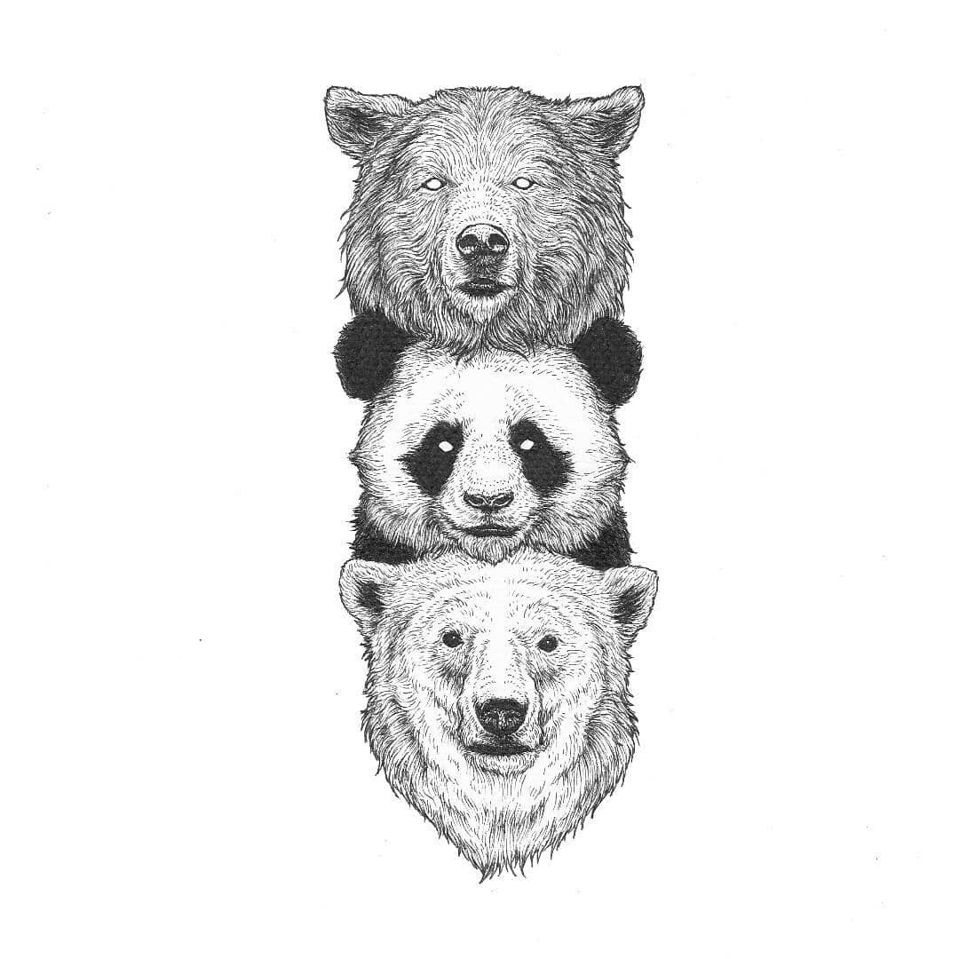 Chen Naje 动物黑白插画 随时针管笔 但是练排线真的很难 不好控