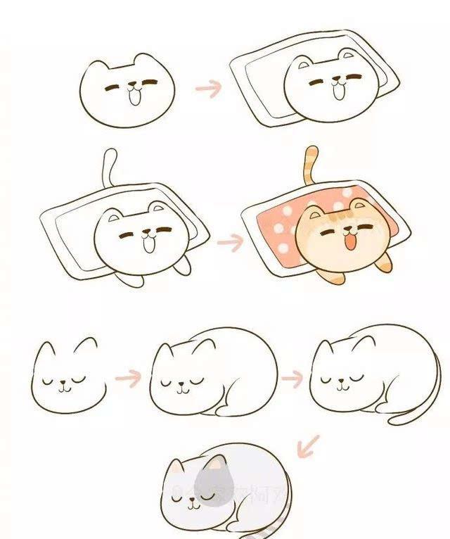 一组超可爱的小猫简化版绘画,赶紧去教小朋友