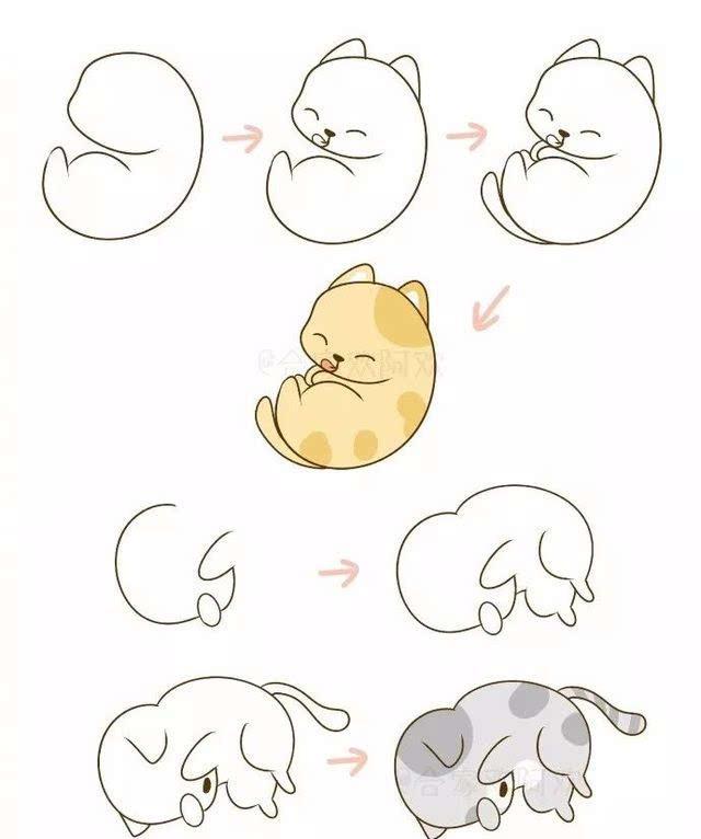 一组超可爱的小猫简化版绘画,赶紧去教小朋友