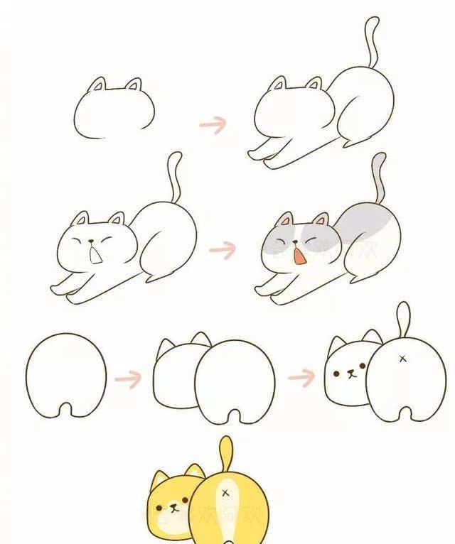 一组超可爱的小猫简化版绘画,赶紧去教小朋友