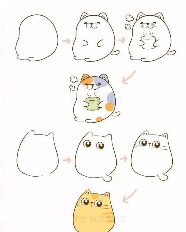 一组超可爱的小猫简化版绘画,赶紧去教小朋友