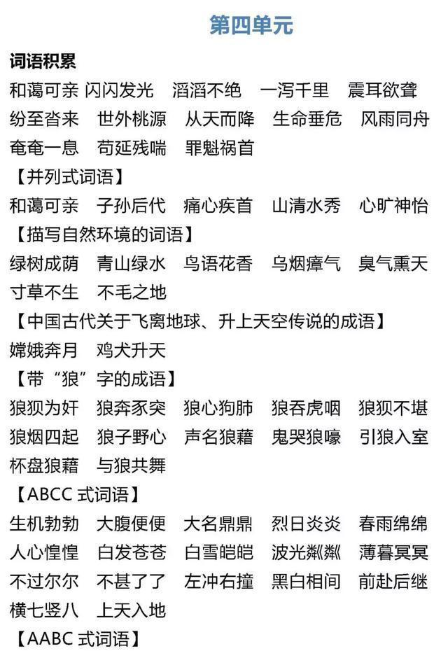 人教版语文六年级上册词语归类积累+课文佳句