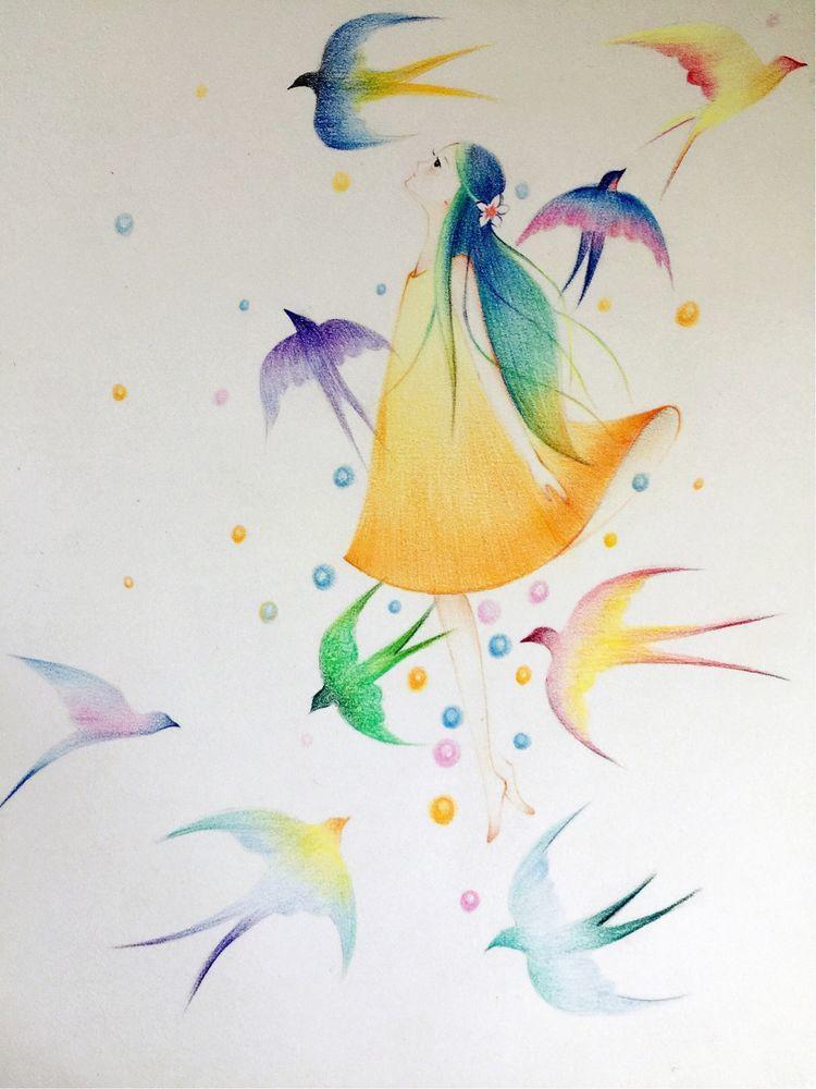 学画画从感性的涂色开始,燕子精灵彩铅手绘教程