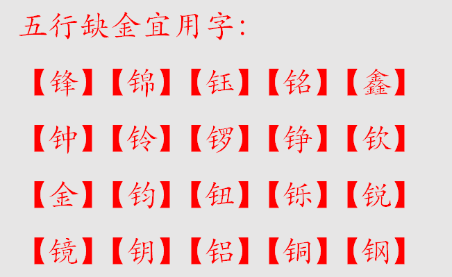 五行缺金宜用字: ps:给宝宝起好名,不如来美名宝看看,专业大师在线帮