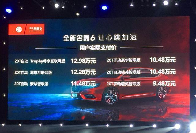 全系1.5T动力，终身流量免费用，全新名爵6上市，售价9.48万元起