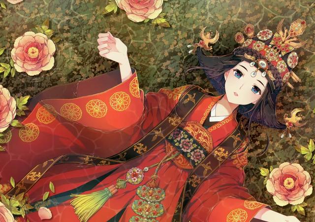 动漫古风女子出嫁壁纸——桃花好,朱颜巧,凤袍霞帔鸳鸯袄
