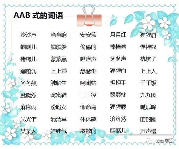 小学语文高分必备:ABB、AAB、AABB词语大