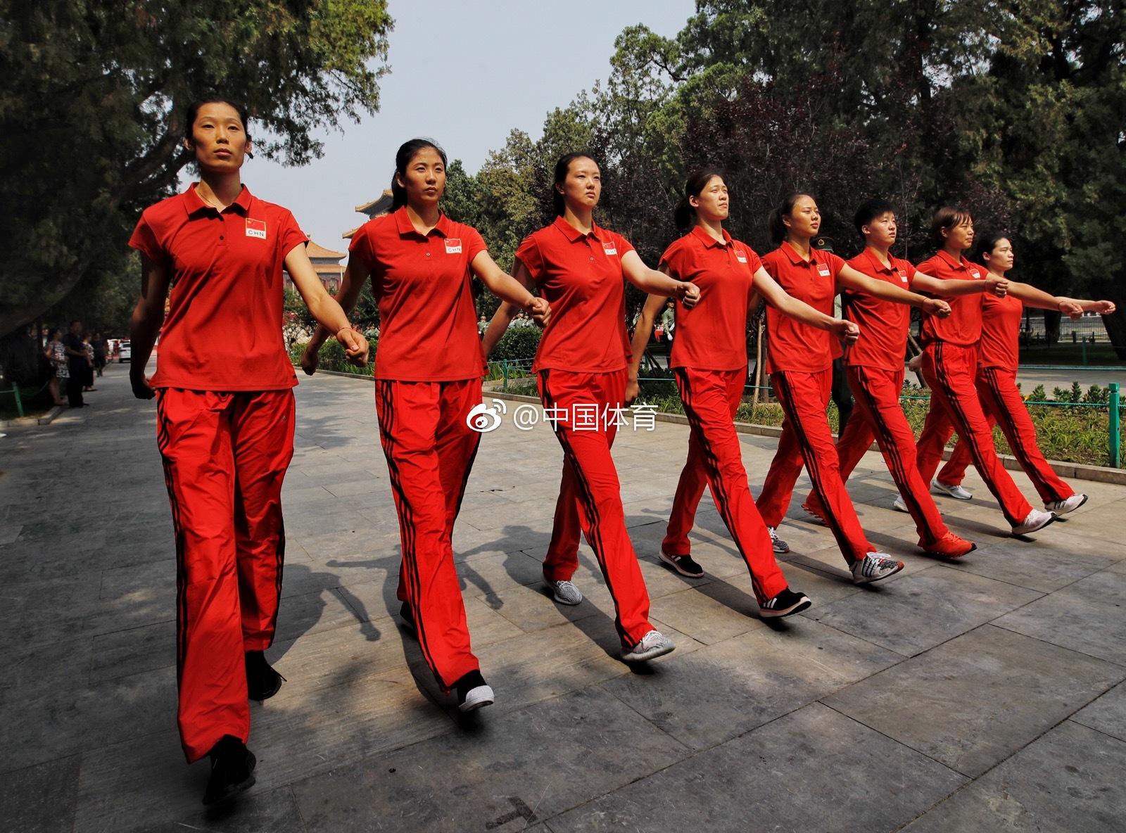 2018年7月4日,中国女排的教练员和运动员起大