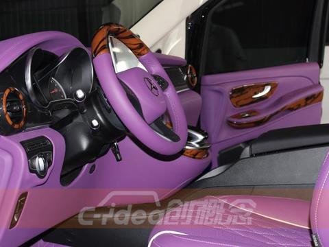 奔驰V250改装豪华舒适内饰，紫色真皮高贵典雅！