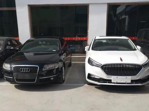 偶遇奥迪A6和红旗H5停在一起，明眼人都知道谁是老大，谁是弟弟