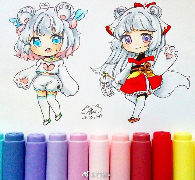 彩铅手绘动漫少女(by:alustrations)