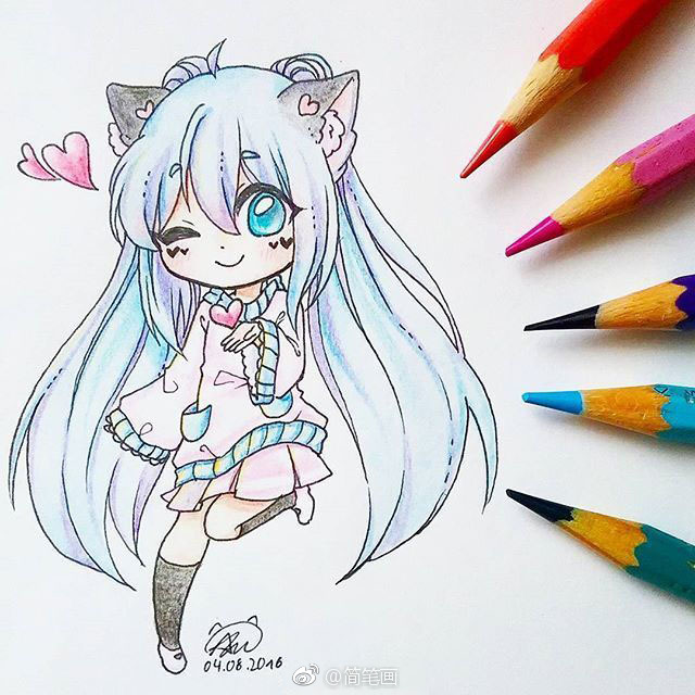 彩铅手绘动漫少女(by:alustrations)