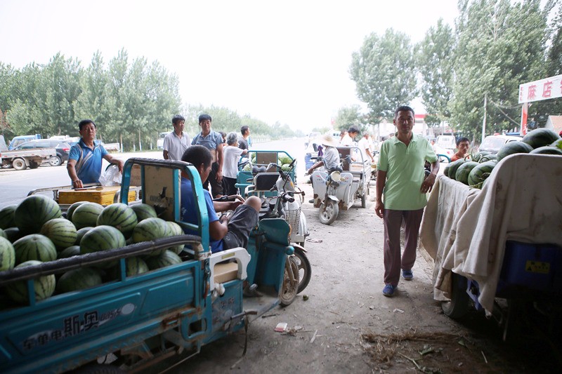实拍35℃高温下卖西瓜,4毛钱一斤难出手,扎堆