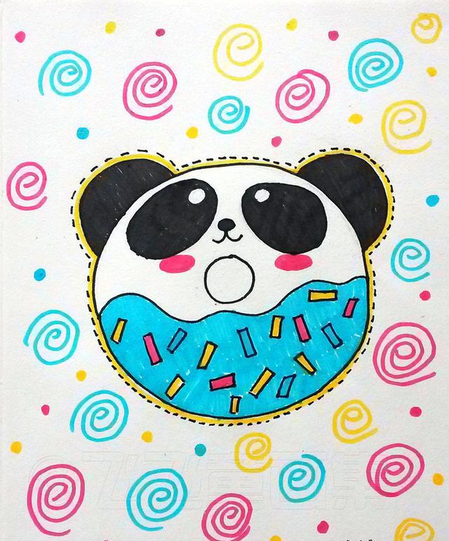 超简单的儿童简笔画,大熊猫甜甜圈!喜欢爸爸妈妈可以先保存哦!