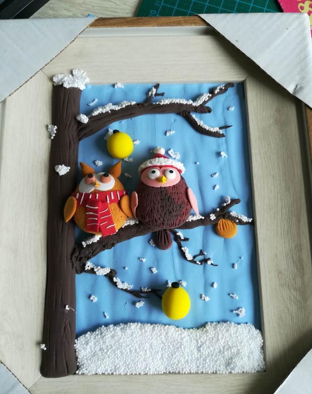 超轻粘土画作品--猫头鹰