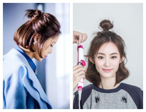 2018年流行“半丸子头”,让短发女士拥有美丽造型!