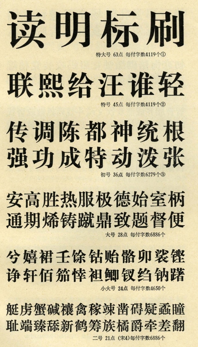 1978年上海字模一厂宋体,黑体设计样本