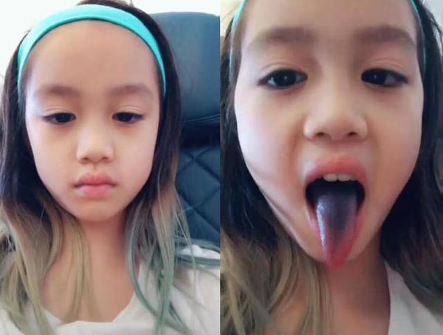 钟丽缇8岁女儿考拉近照骇人，眼线深邃，频繁染发还染舌头