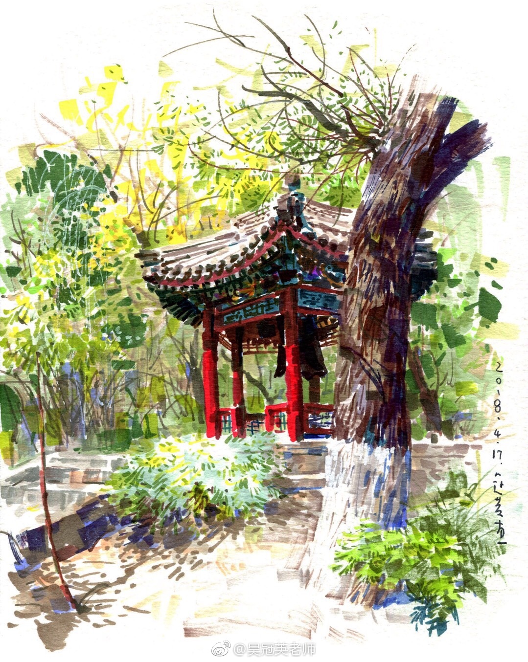 马克笔手绘,回望北京的春天.作者