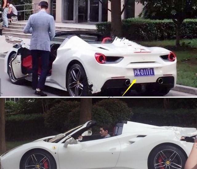 上街看到一辆白色敞篷法拉利, 车牌77777, 车主下车百人围观