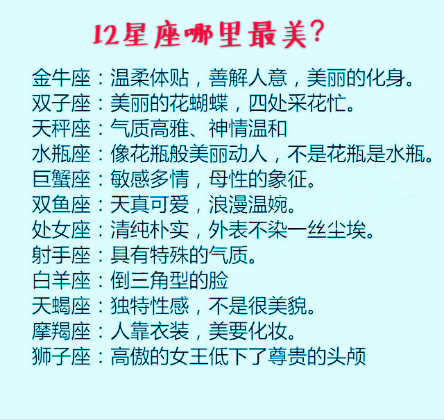 十二星座,狮子最有名人气质,金牛最美,天秤座最