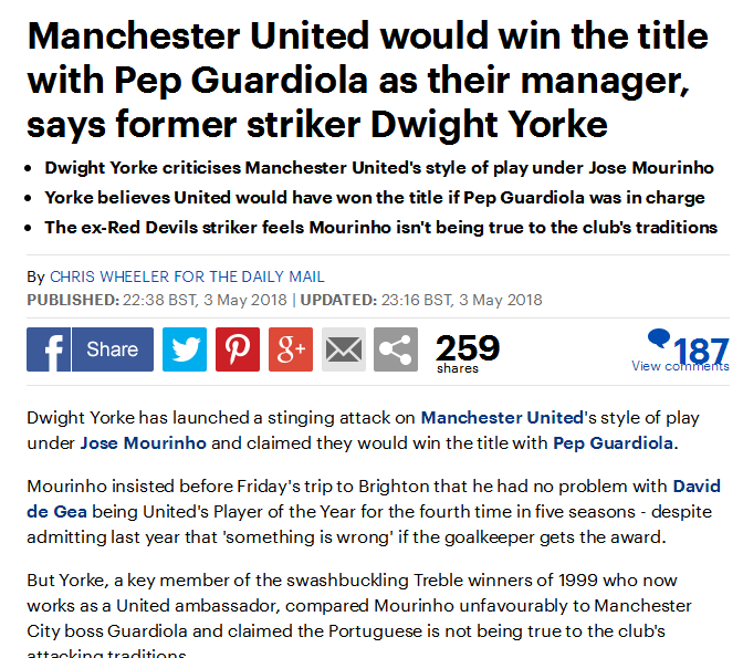 曼联传奇: 曼城的球员不比我们强, 区别在主帅!