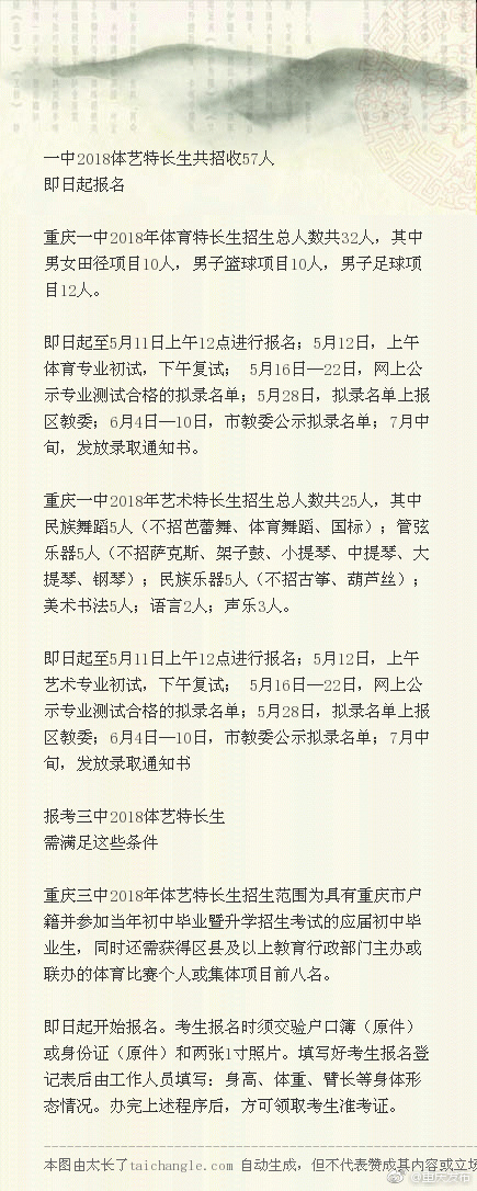 家长们看过来!一中、三中2018年高中体艺特长