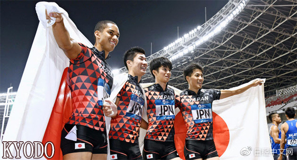 日本队亚运会男子4x100米接力战胜中国