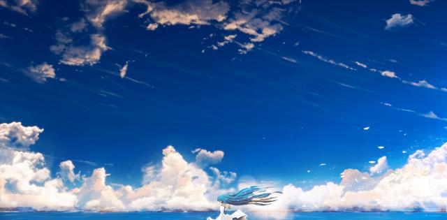 动漫壁纸:蓝天白云和大海