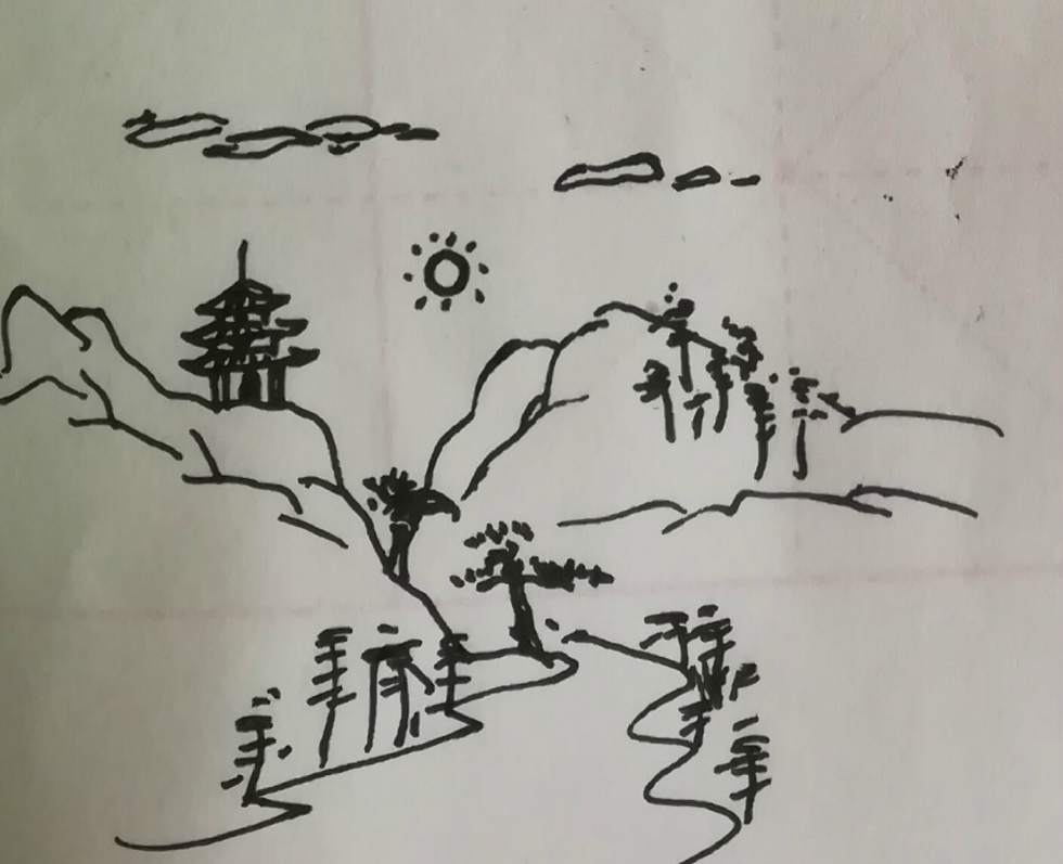 少儿才艺展示,简笔画山中的亭子小路,画完这8步,风景太美