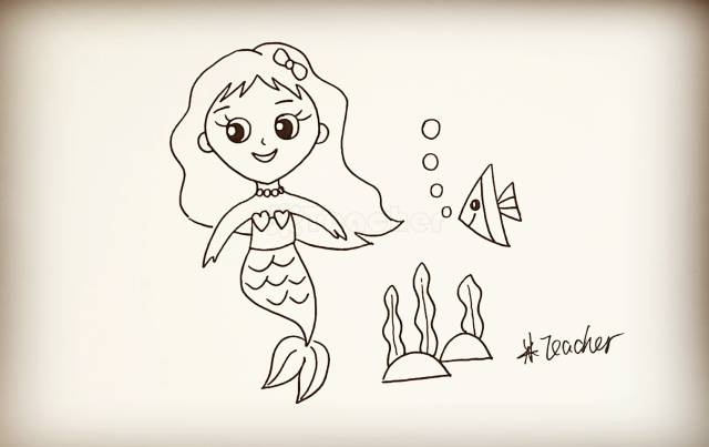 【绘画教程】万众瞩目超漂亮美人鱼简笔画画法