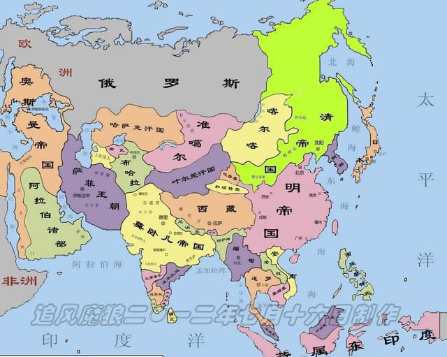 七,十三,十五,十六,十七世纪的亚洲历史地图